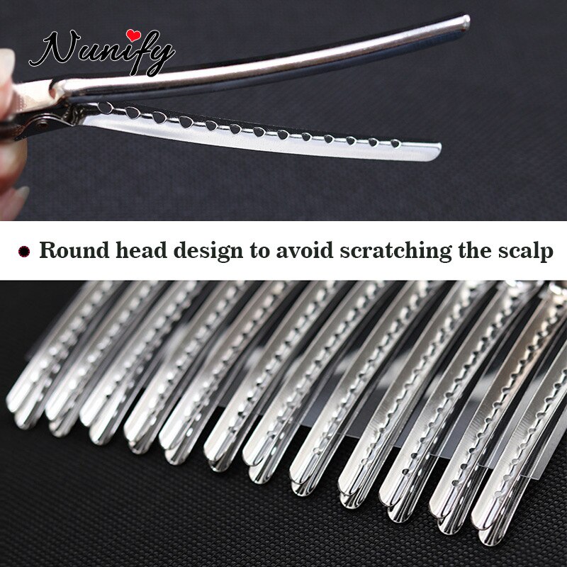 Nunify 12 stk frisør sølv sektion klemmer hårspænder legeret plast pro frisør hårnåle klippe salon hår værktøj