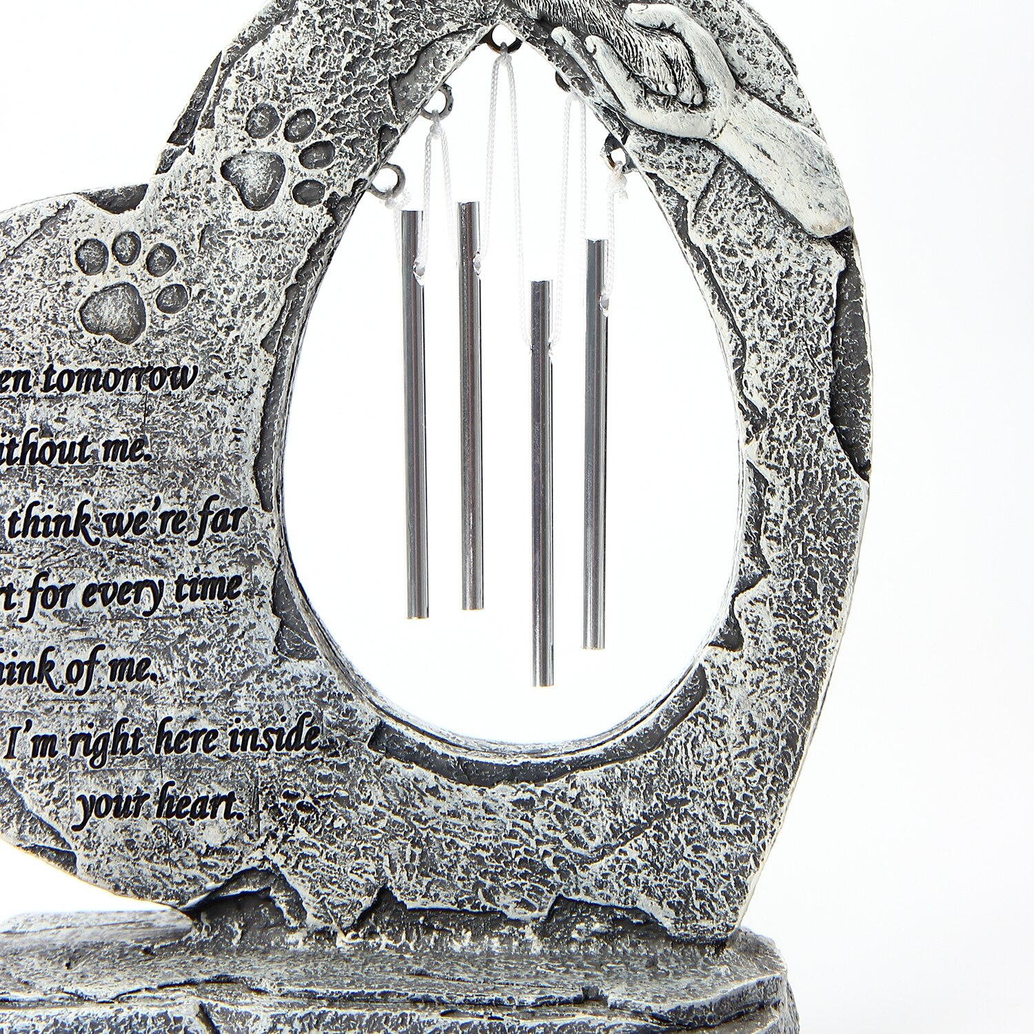 Puppy Tombstone Pet Memorial Stone Garden Pet Monument With Photo Frame Heart-Shaped Wind Chime For for Loss of Pet