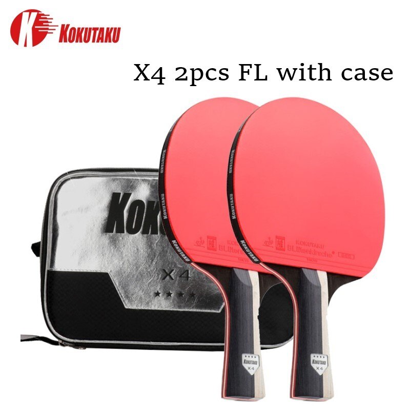 Raqueta de tenis de mesa con certificación ITTF, 2 uds, KOKUTAKU X4 X5 X6, raqueta de Ping Pong, pala de carbono, espinillas de goma: X4 FL