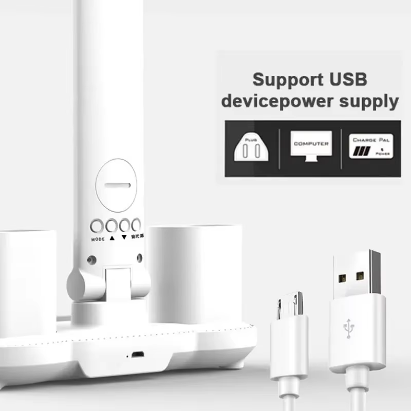 Øjenbeskyttelse usb led 180 ° genopladelig ur dæmpbar bordlampe roterende foldbar skrivebordslæselampe