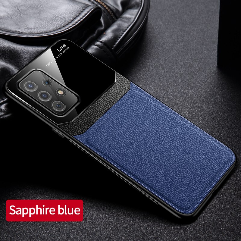 Coque arrière brillante en cuir, étui souple antichoc pour Samsung Galaxy A52 A72 4G 5G: For Galaxy A52 / Blue