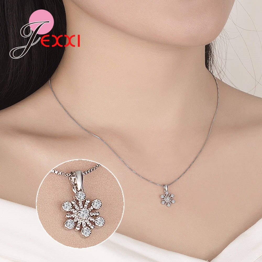 925 en argent Sterling ensemble de bijoux neige fleur flocon de neige cubique zircone pavé collier boucle d'oreille pour la fête de mariage