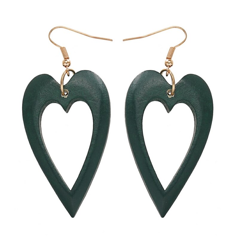YULUCH-pendientes de madera con forma de corazón para mujer, aretes colgantes, hechos a mano, para