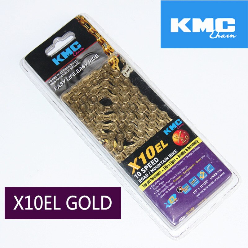 Kmc ketting x8 x9 x10 x10sl x11 x11sl goud zilver ketting mtb road fiets voor shimano ketting 8 9 10 11 SPEED 116L chain fiets: x10el gold