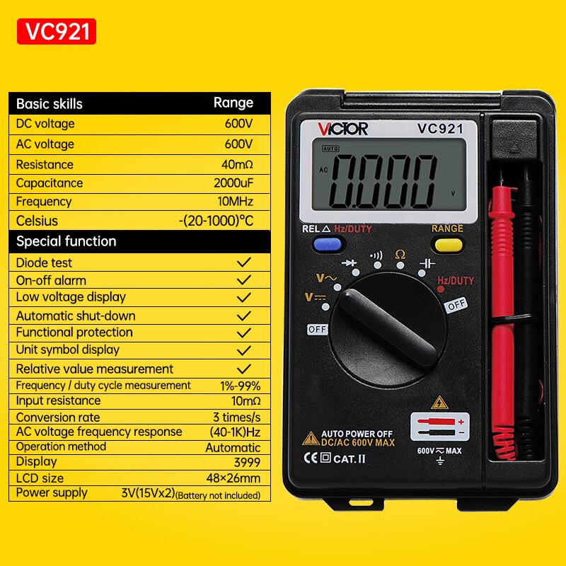 Multimètre numérique haute précision VICTOR VC890C multimètre numérique universel automatique Compact et facile à utiliser: VC921