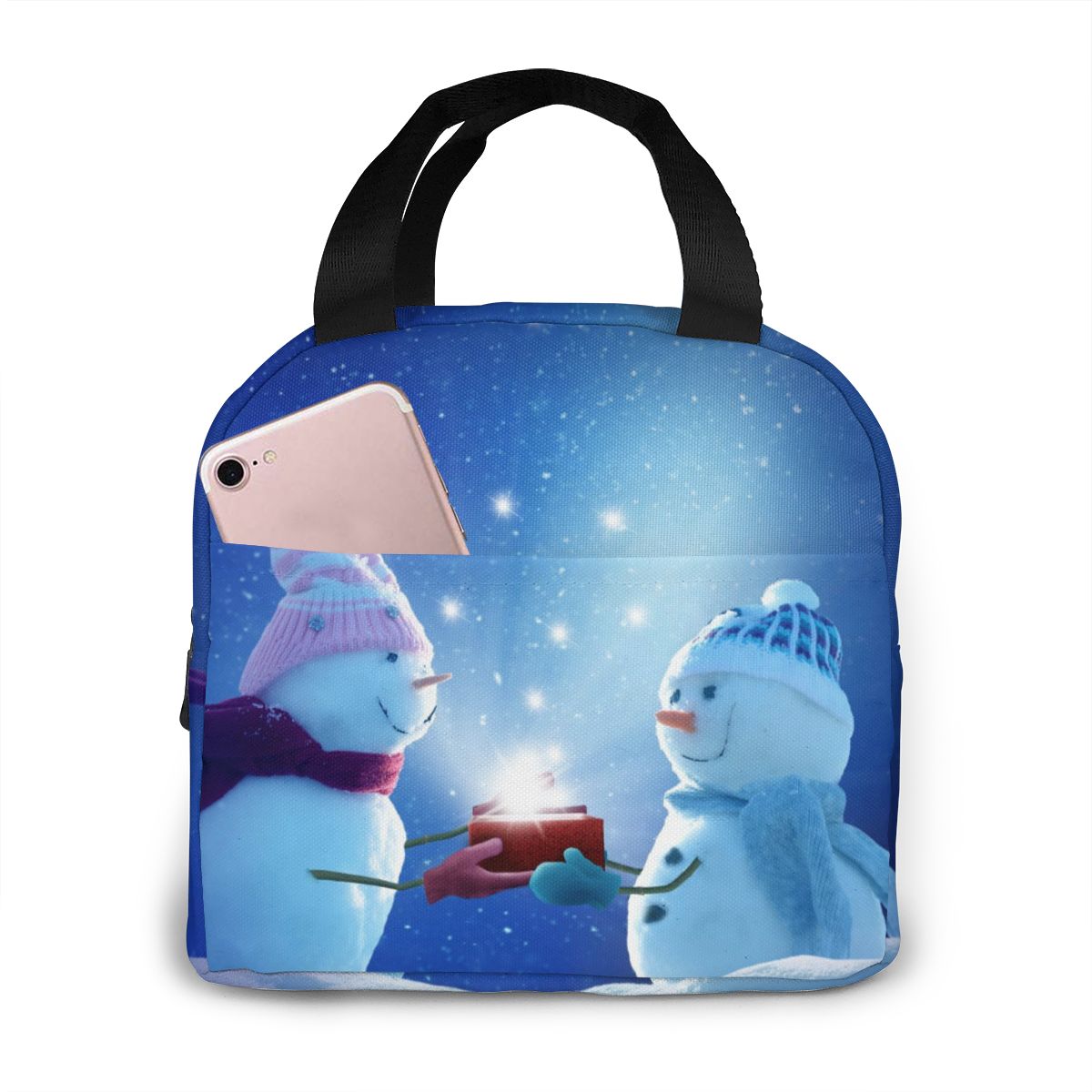 Abstracte kerstverlichting lunchbox tas geïsoleerde thermische lunch picknick lunchtas voor vrouwen kinderen mannen koeltas: Zwart 4