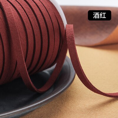 5MM 5yards Flat Faux Suede Braided Cord Leather Korean Velvet Leather Belt for Jewelry Making Diy Handmade Bracelet: wine