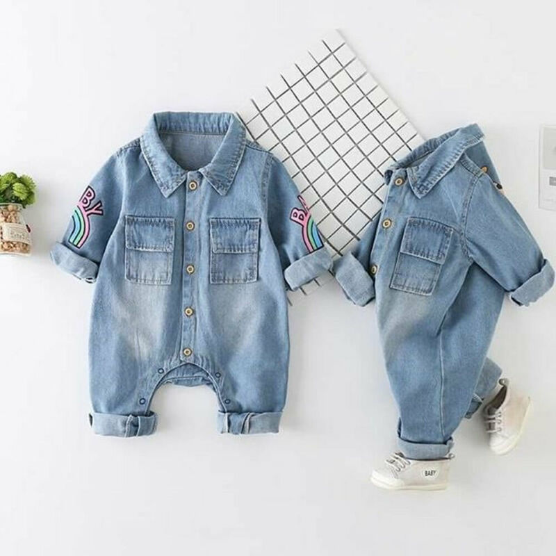 2019 del bambino di Autunno della Molla Dei Vestiti Del bambino Del bambino Dei Ragazzi per Bambini Giraffa Tessuto denim Pagliaccetto Arcobaleno Inverno Abiti A Maniche Lunghe Vestiti