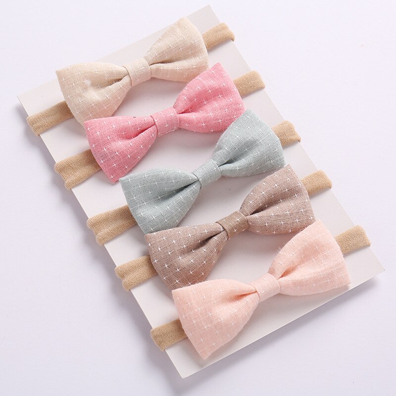 5 unids/lote, diademas para niñas pequeñas, verano primavera, recién nacido, bonitas diademas de nailon suave, diademas de algodón con lazo para bebés, accesorios para el cabello