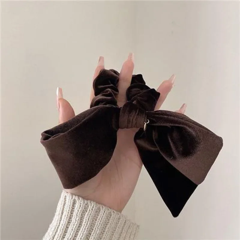 Vintage terciopelo arco Scrunchie nudo de conejo cinta de cuerda para el cabello elástico Cola de Caballo titular lazo para el cabello accesorios sólidos para el cabello invierno: Lavanda