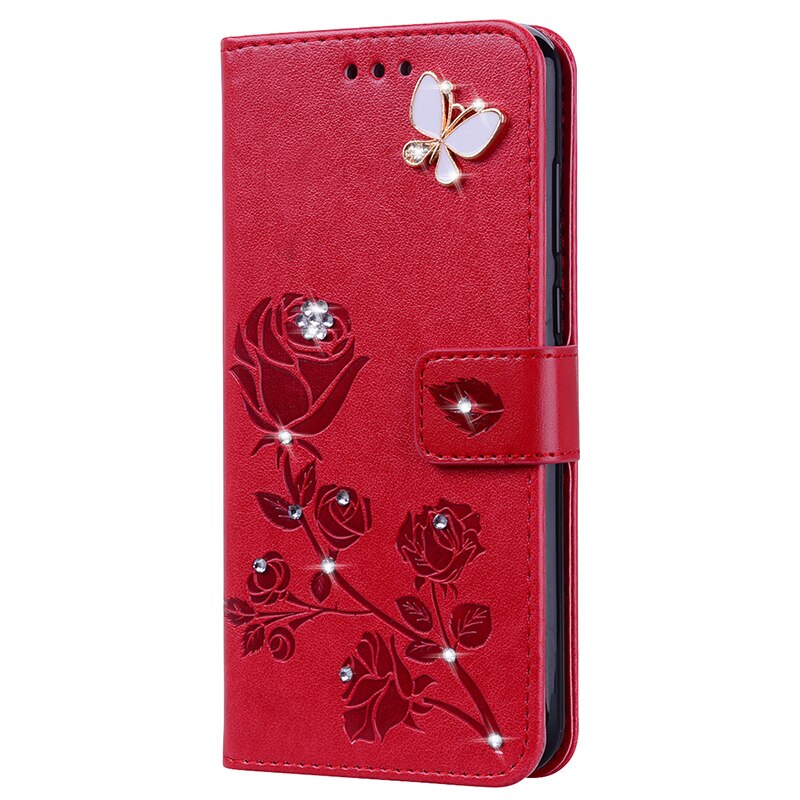 Flip Case for Alcatel 1C 5003D phone holster Wallet Leather Cases Card Slots: 3Red Butterfly