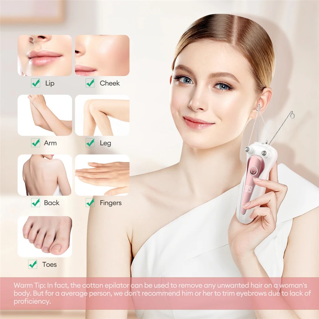 Elektrische Body Hair Remover Vrouwen Katoenen Draad Been Arm Scheerapparaat Scheermes Dame Schoonheid Nek Oplaadbare Haar Epilator