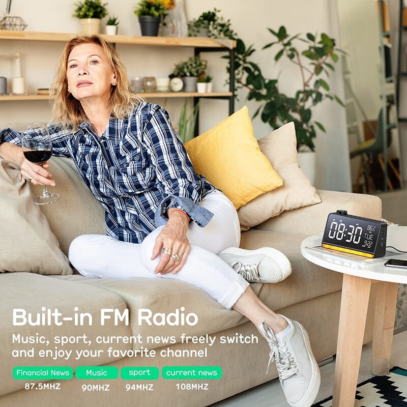 Radio-réveil numérique pour chambre à coucher, 9 pouces, avec chargeur USB, double réveil, 4 fonctions sonores de sommeil
