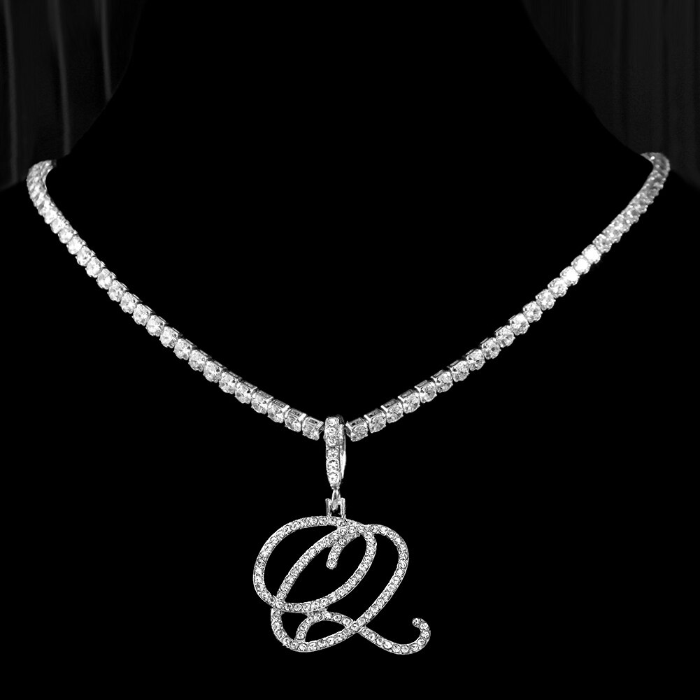 Cursive Letters Cubic Zirconia Chain Intial Name Necklace Hip Hop Jewelry Gold Silver Color CZ 26 Alphabet Pendant Necklaces