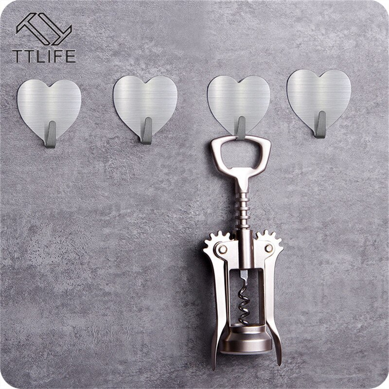 Ttlife 10 stuks hartvormige roestvrijstalen klevende haken, spijkervrije naadloze deurhaak, schattige badkamerdecoratie-accessoires
