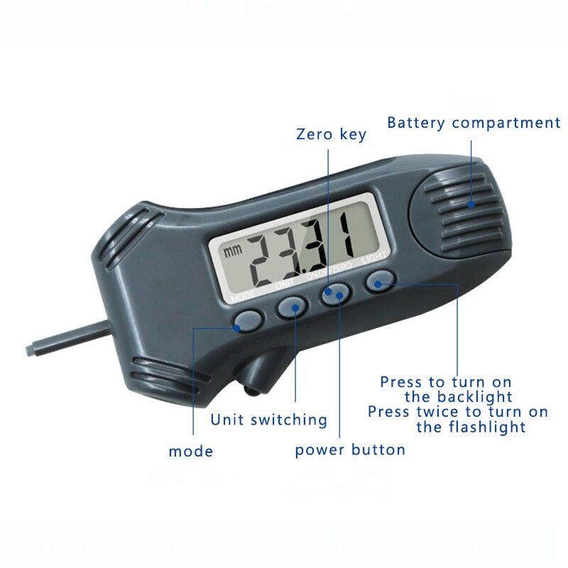 Drie-in-one Met Achtergrondverlichting Digitale Bandenspanningsmeter Tread Diepte Schuifmaat Bandenspanningsmeter Metaalbewerking