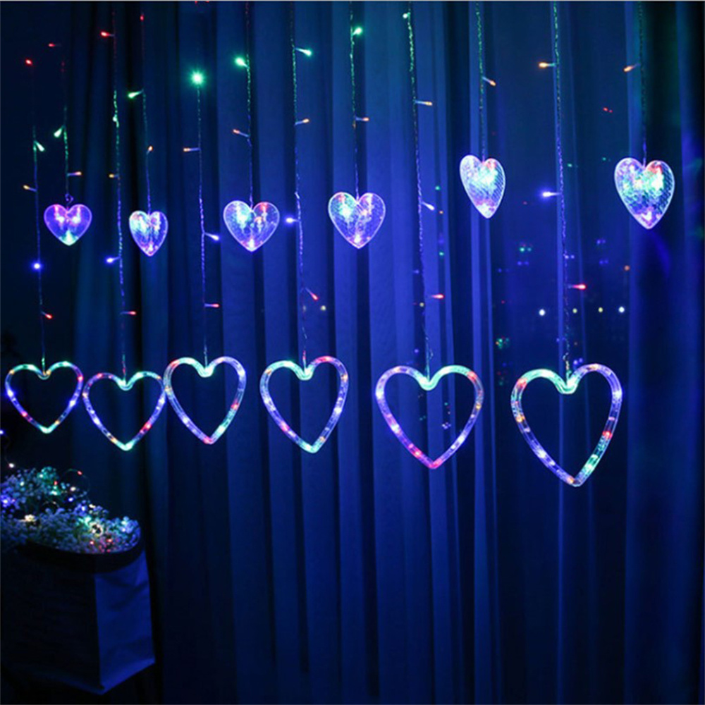 Guirlande lumineuse rideau en forme de cœur, 2.5m, lampe féerique, pour mariage, fête de noël, saint-valentin, décoration de jardin: Multicolor / Prise anglaise