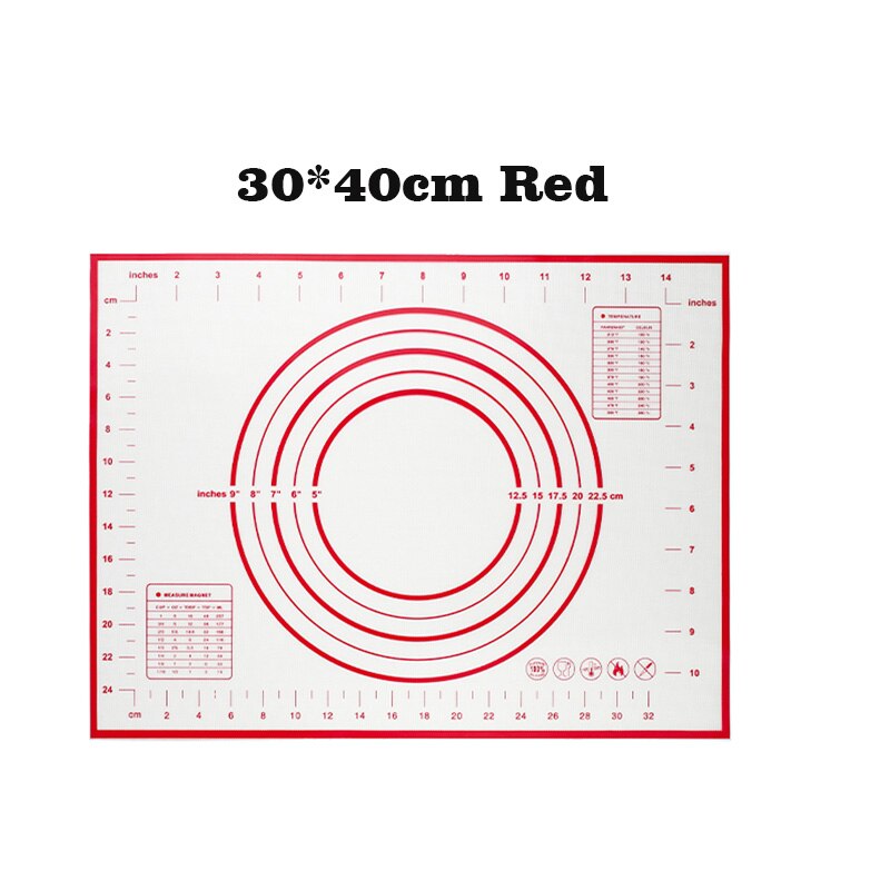 60*60cm Grote Maat Siliconen Bakken Mat 30cm Kneden Deeg Mat met Schaal Non Stick Rollende Gebak mat voor Bakken Keuken Tool: 30x40cm Red