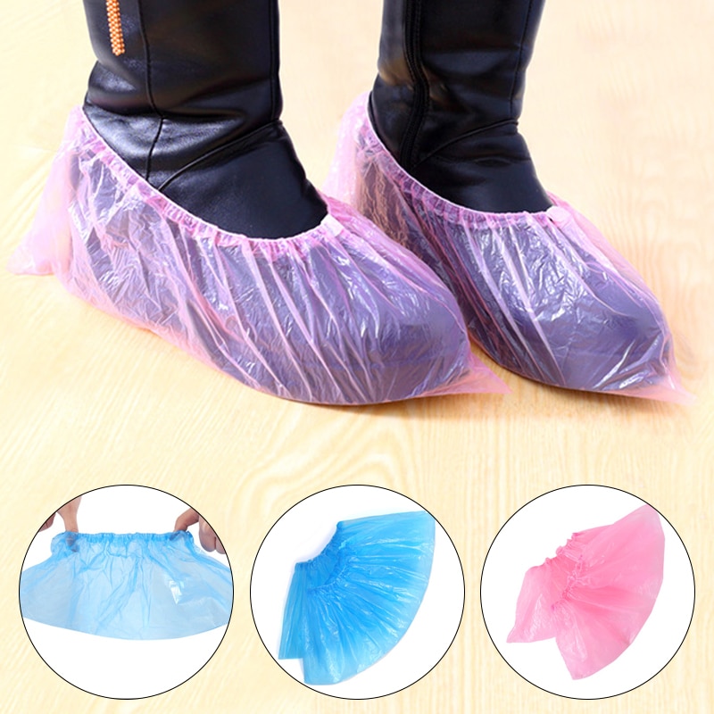 100PC Disposable Plastic Anti Slip Boot Safety Shoe Cover Cleaning Plastic Over Shoes Shoe Boot Covers Carpet Protectors