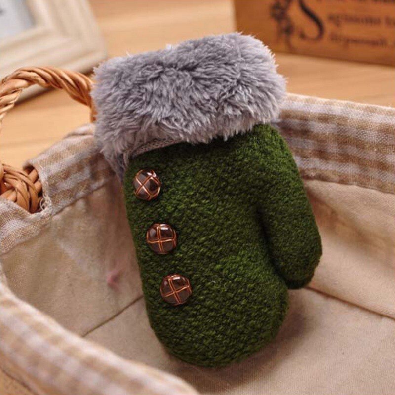 2-5Y Bambini Ragazzi Guanti Ispessimento Inverno Del Bambino Delle Ragazze Dei Ragazzi Caldi Guanti Per Bambini Pesante Guanto di Lavoro A Maglia Button Solid Mittens Nuovo: G