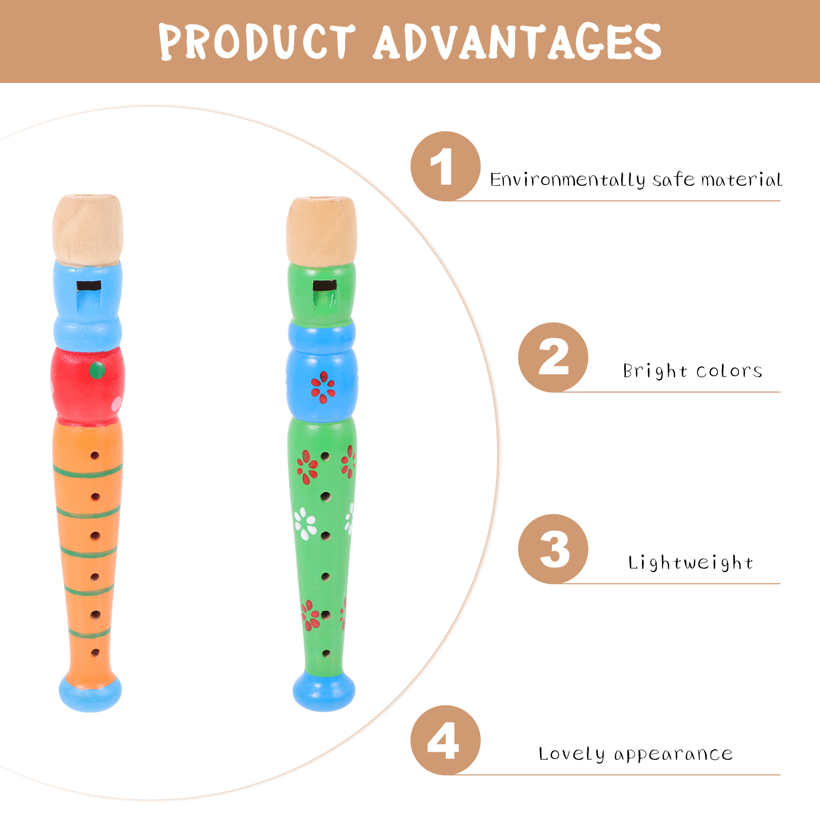 2Pcs Flute Blowing Musical Wooden Flute Cartoon Flute for Children Kids Home