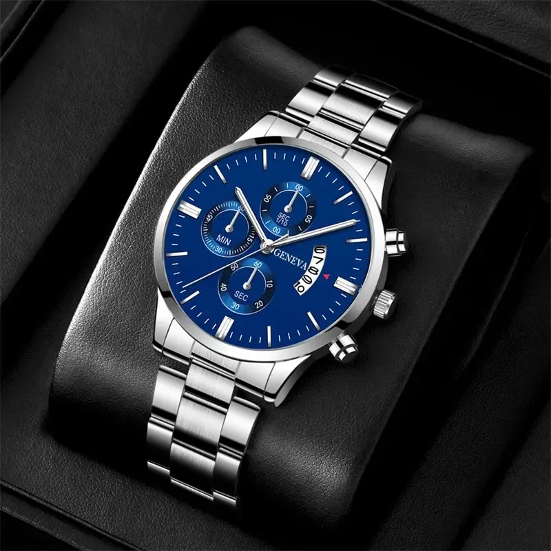 Luksus herreure sølv rustfrit stål quartz armbåndsur herre business ur herre kalenderur reloj hombre