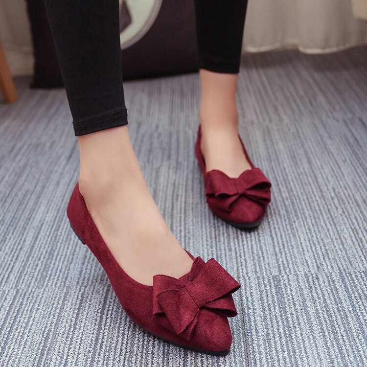 Pointed Toe Flats Woman Ballet Flats Bowtie Slip on Flats Shoes Black Loafers Zapatos Mujer Chaussure femme Zapatos mujer: Red / 37
