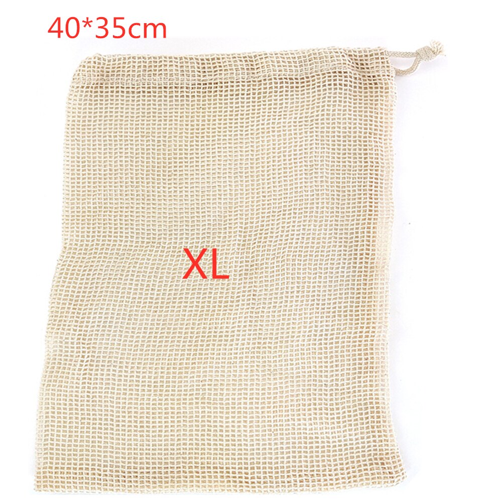 Cotton Mesh Vegetable Bags Produce Bag Reusable Cotton Mesh Vegetable Storage Bag Kitchen Fruit Vegetable with Drawstring: 40x35cm XL