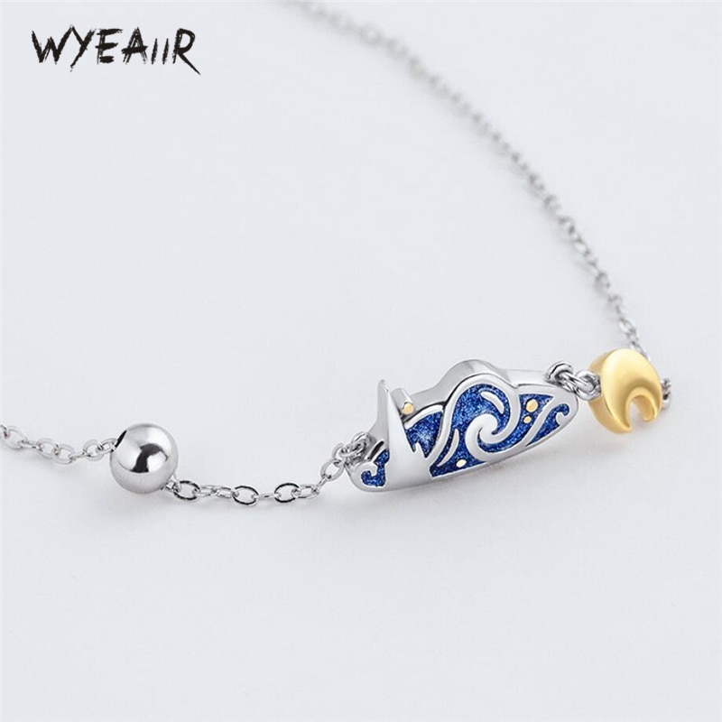 WYEAIIR 925 szterling srebro kreatywność awangarda Gogh niebieski kropla glazury gwiaździste niebo złoty księżyc kobiet naszyjnik
