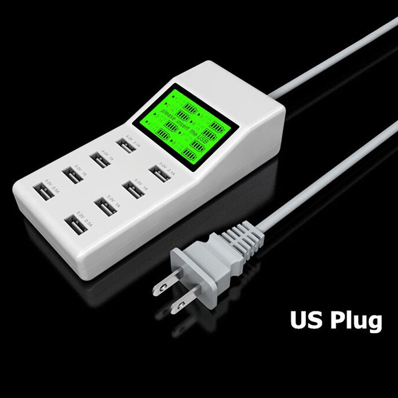 Universal Smart 8 Port USB Wall Charger Display Screen US EU Plug Travel AC Power Adapter Socket for Cell Phone Tablet Camera