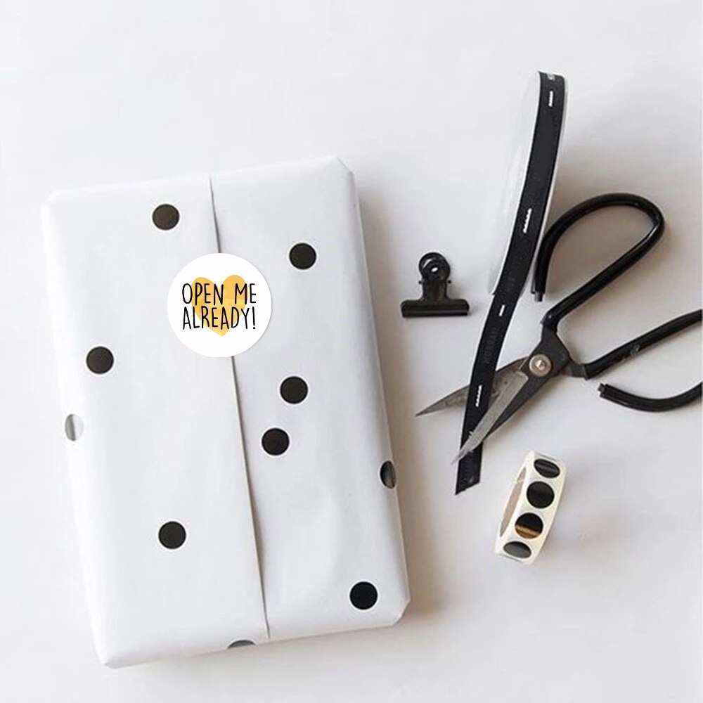 500Pcs/Roll Open Me Already Stickers Round Labels Thanks Your Order Package Decoration Envelope Sealing Stationery Sticker