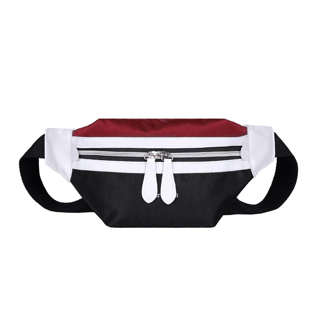 Frauen Leinwand Patchwork Farbe Schulter Crossbody Brust Taschen Packs Weibliche Gürtel Tasche Schwarz Koreanische Stil Taille Pack/ E: Burgunder