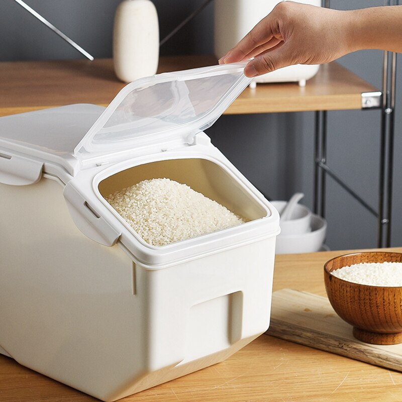 10Kg Rice Storage Box with Seal Locking Lid Food Sealed Grain Container Portable Organizer for Kitchen Utensils