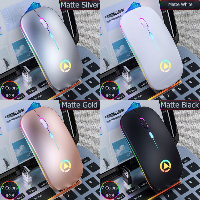 Kabellose rgb-maus, wiederaufladbar, geräuschlos, led-hintergrundbeleuchtung, gaming- und büromaus für pc und laptop