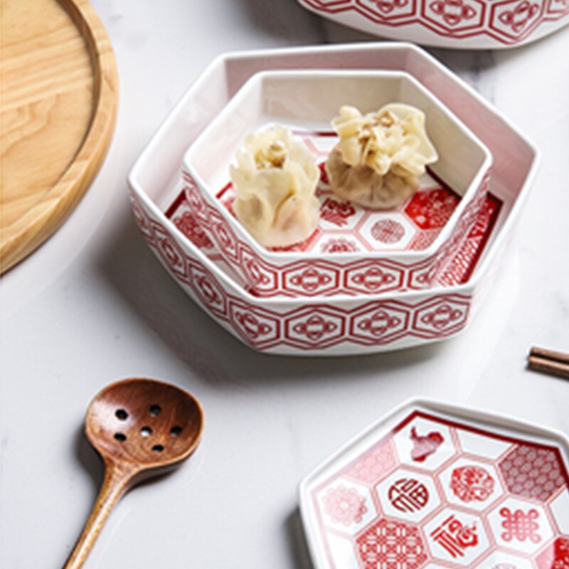 Chinese Year Chinese Year Decoration Plate Ceramic Plate Refreshment Plate Fruit Dumplings Dish Plate Soup Bowl Bone Sau