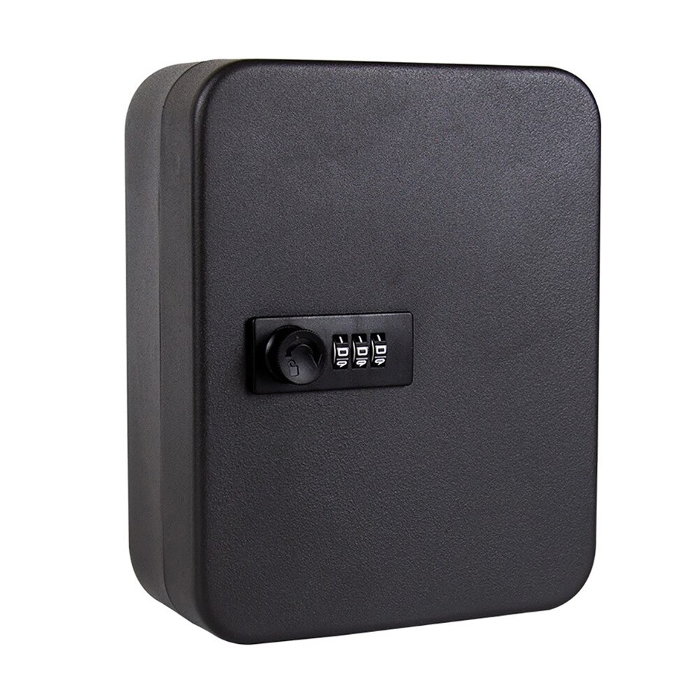 Password Wall Mounted Storage Cabinet Combination Lock Resettable Code Key Safe Box Organizer Indoor Outdoor Metal Office Home: Black