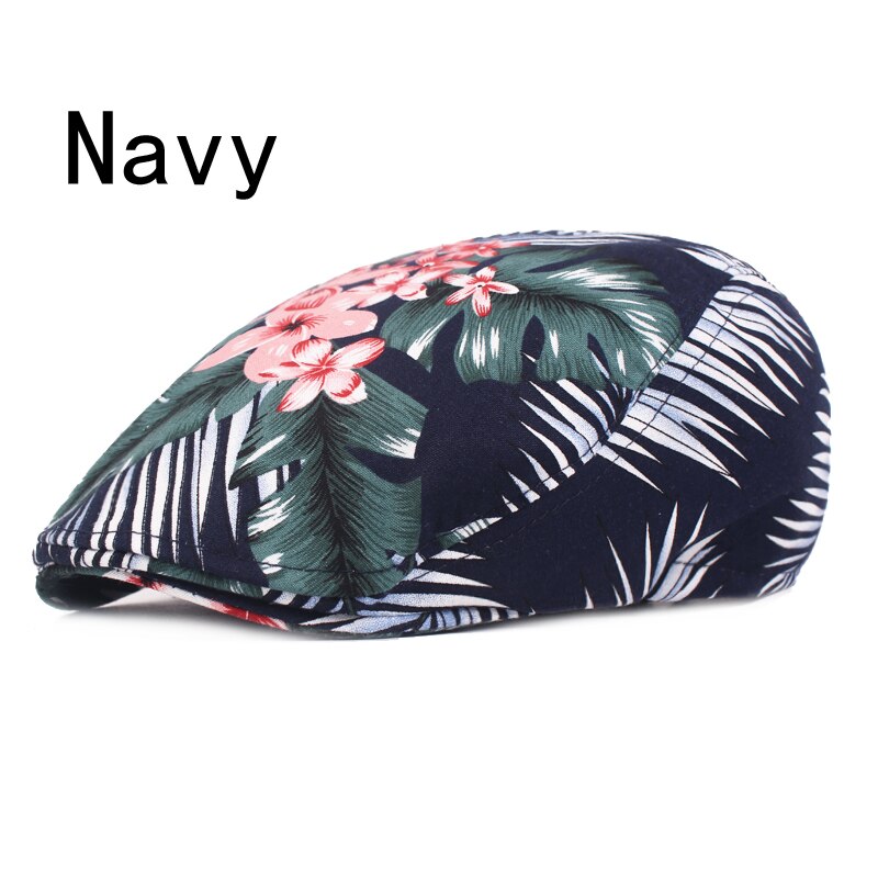 Boina de algodón con estampado Floral para hombre y mujer, gorro plano ajustable, informal, para primavera y verano, novedad: Navy