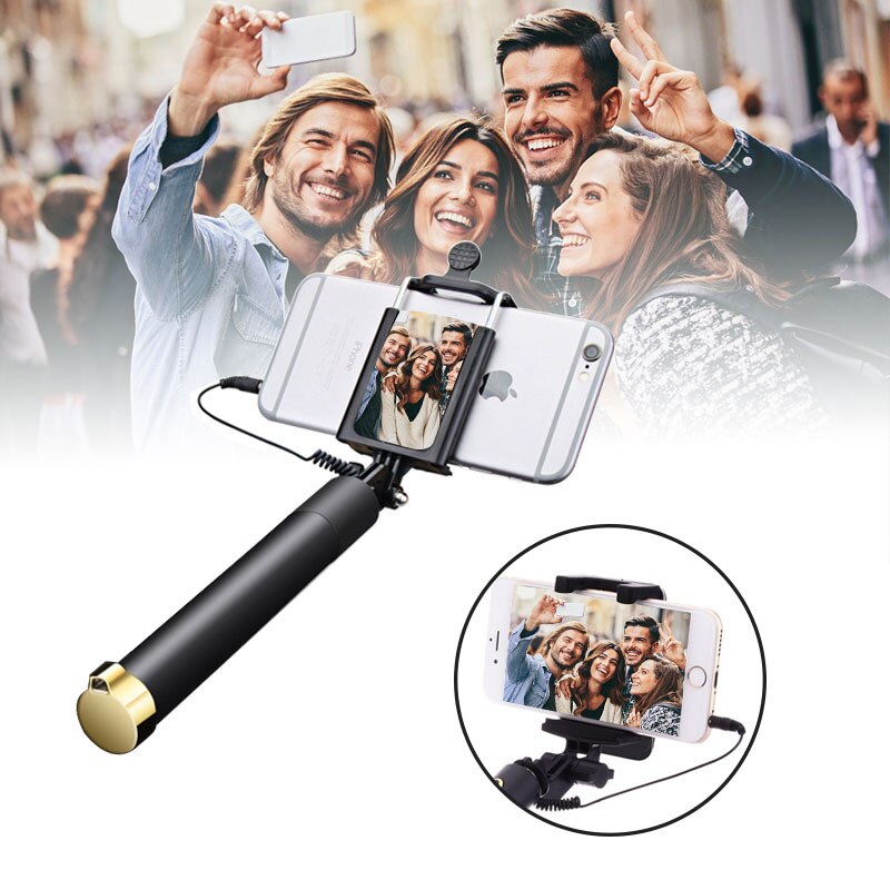Mini Universele Selfie Stick Met Spiegel Voor iPhone 5s 6S Samsung S8 S7 Draad Handheld Monopod Uitschuifbare Draagbare