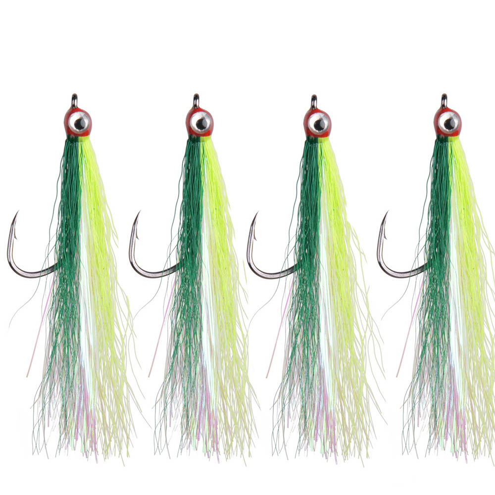 4 Uds moscas de pesca con mosca Streamer Bucktail Teasers anzuelo de pesca anzuelos para moscas trucha salmón lubina Señuelos de pesca con mosca herramientas de aparejos de pesca: Verde