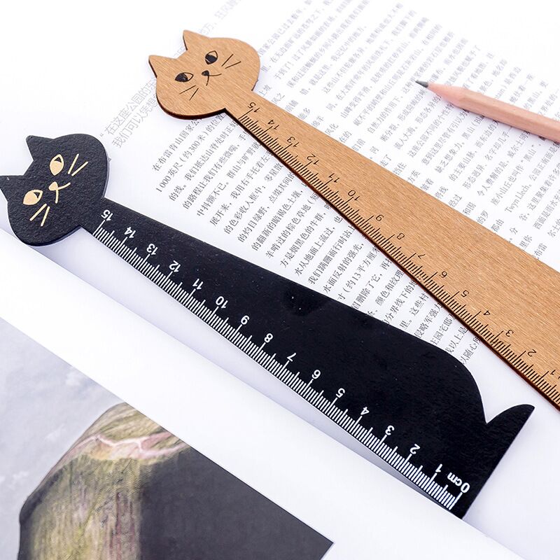 MINKYS Cute Black Cat Wood Straight Ruler Cartoon Sewing Drawing Tool Kids Kawaii School Stationery Supplies