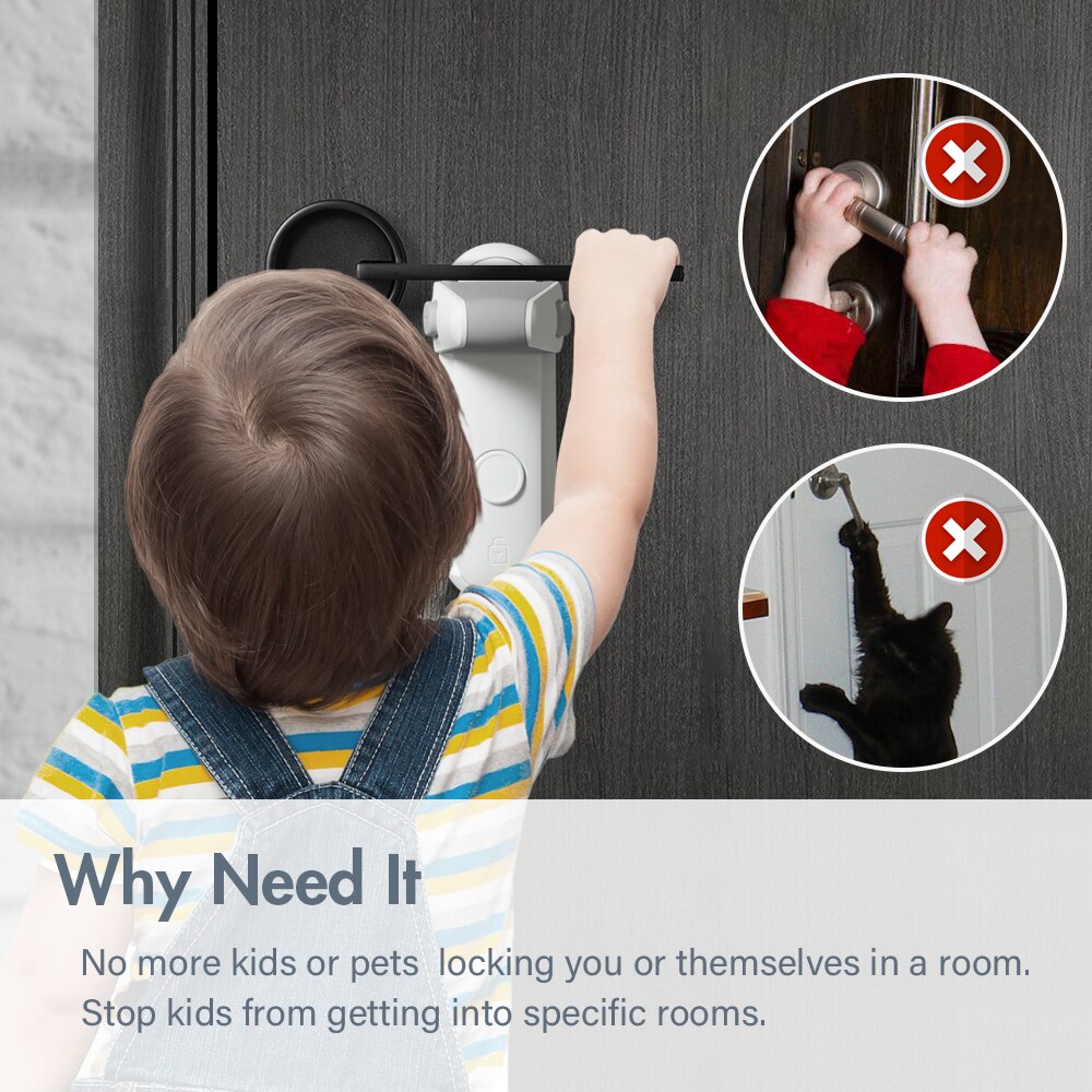 EUDEMON-cerradura de palanca de puerta a prueba de niños, bloqueo de manija de puerta a prueba de niños, fácil de instalar y usar, adhesivo 3M VHB