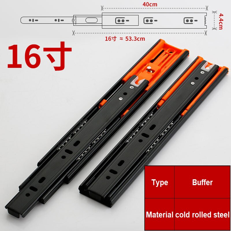 2PCS6" - 20" Stainless Steel Drawer Slides Soft Close Drawer Track Rail Sliding Three-Section Cabinet Slides Furniture Hardware: 16inchbufffer