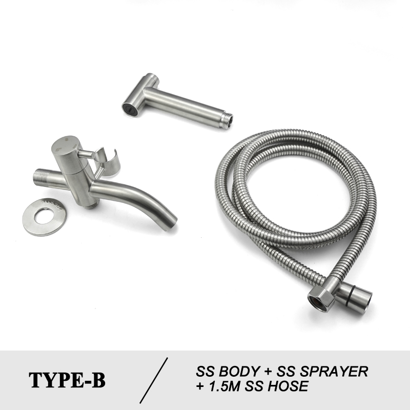 Stainless Steel Toilet Hand Held Bidet Faucet Sprayer Bidet Set Sprayer Toilet Spray Bathroom Self Cleaning Shower Shattaf Tap: B Set with SS Hose