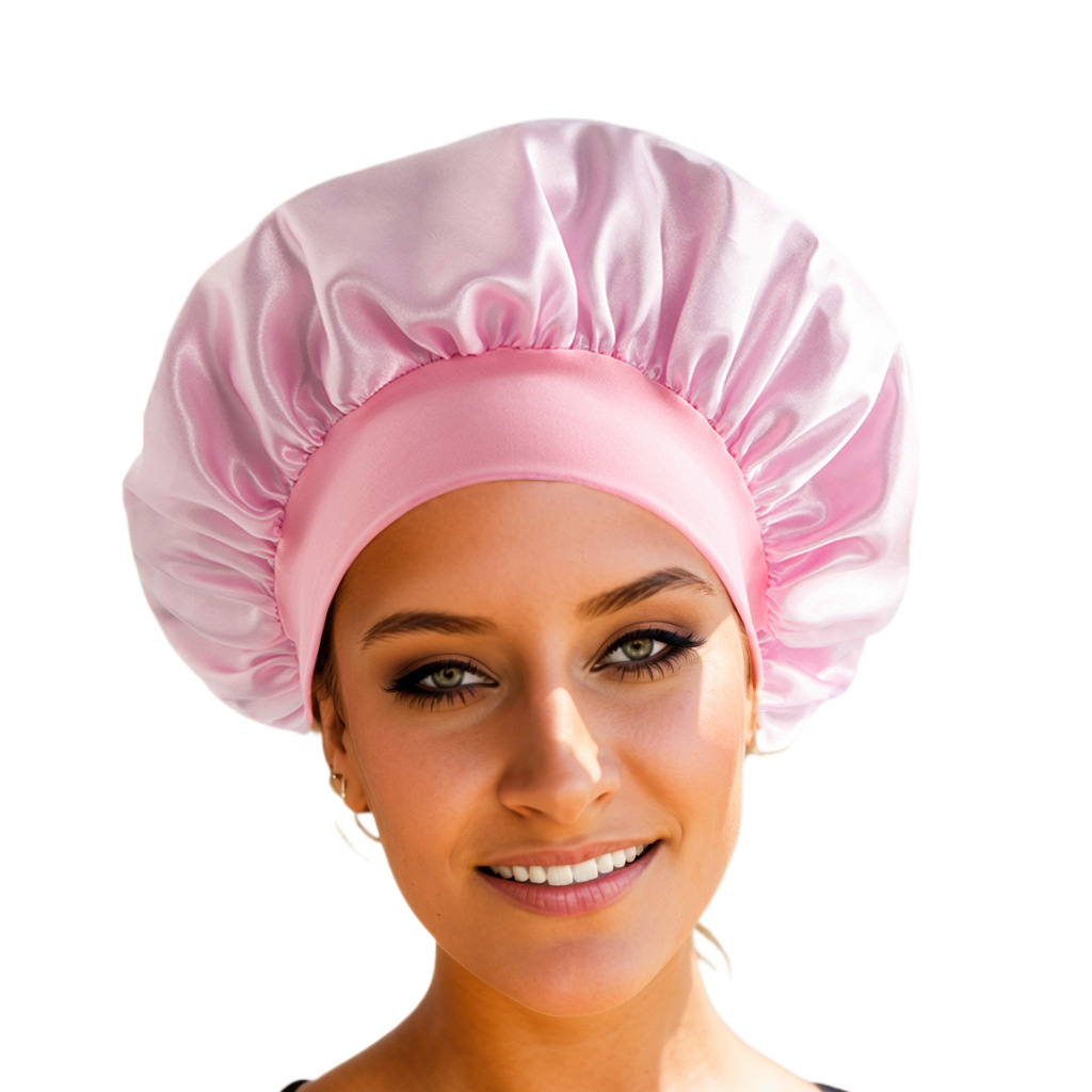 Gorro de satén sedoso para mujer, gorro de ducha de banda ancha elástica reutilizable, gorro para dormir, gorro protector para el cabello Natural rizado, 1 ud.: Amarillo claro