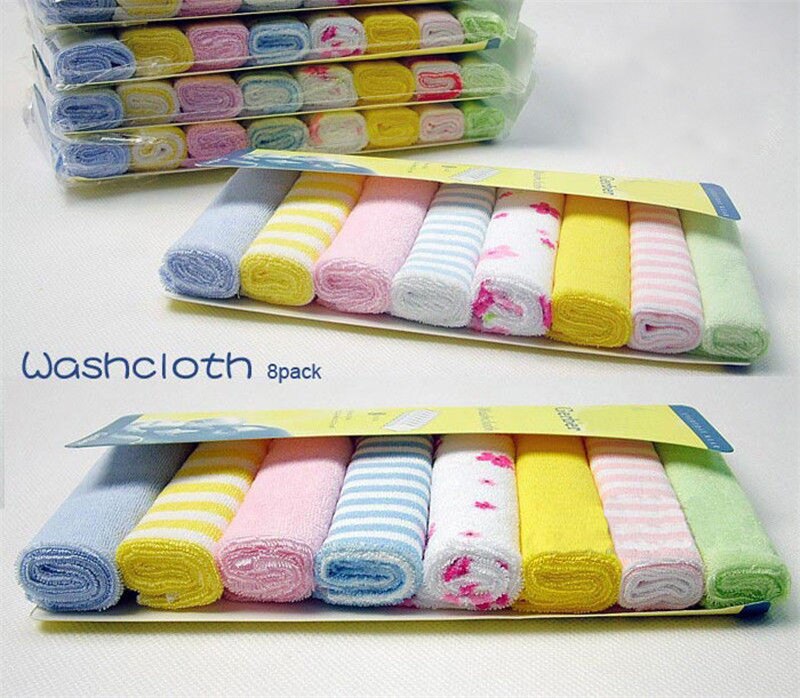 8pcs/set Soft Cotton Baby Infant Newborn Bath Towel Washcloth Feeding Wipe Cloth