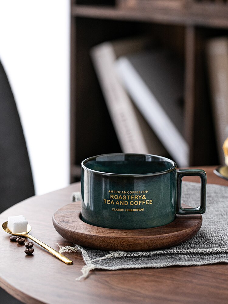 Black Luxury Ceramic Coffee Cup and Saucer Set Bone China Dinnerware Coffee Cup Sets Vaso Para Cafe Mug BD50CS