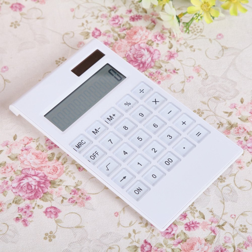 Pure White 12 Digits Dual Powered Desktop Calculator Standard Function Calculator LCD Display Match Apple