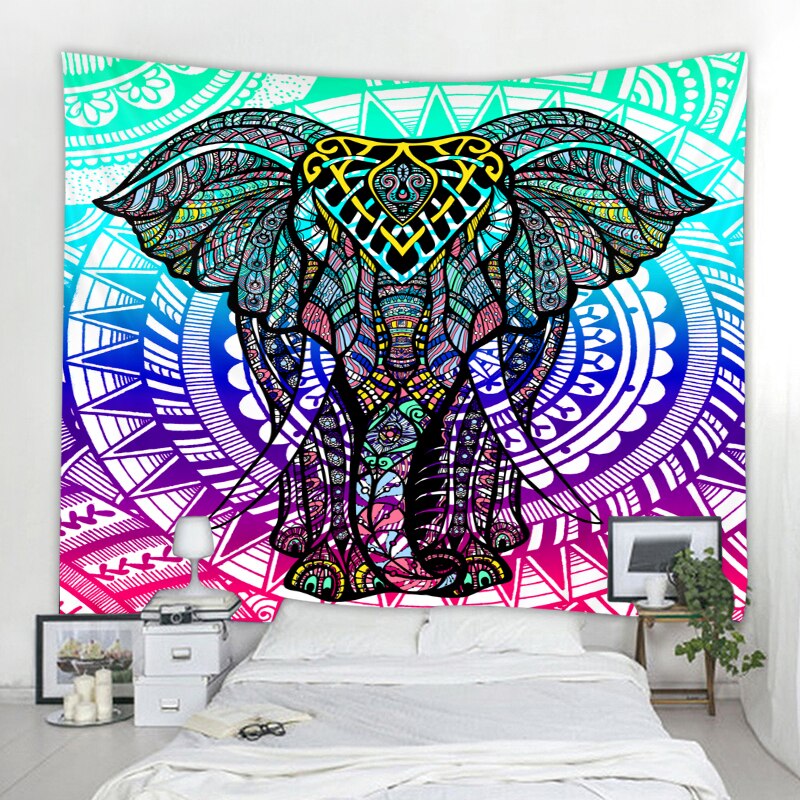 Indian Elephant Tapestry Mandala Bohemian Wall Tapestry Art Deco Blanket Curtain Bedroom Living Room Decoration Boho Hippie