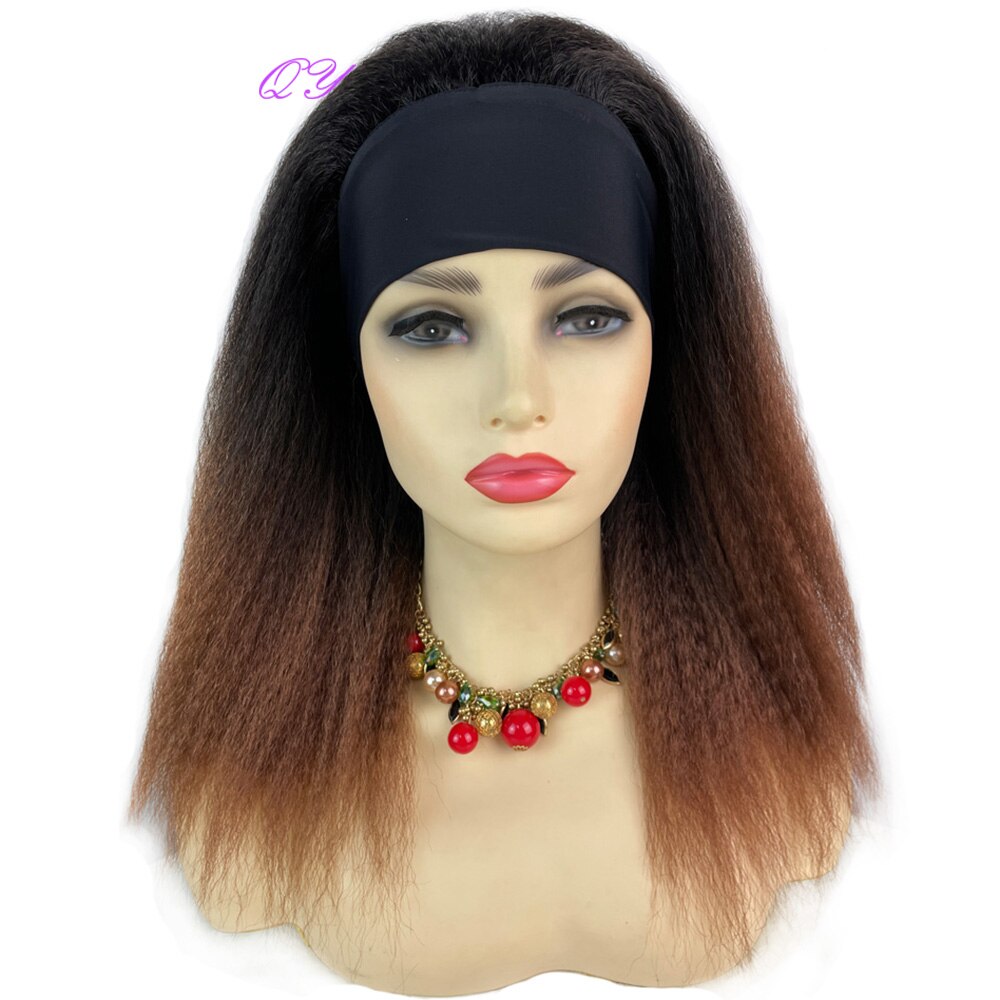 Pelucas de diadema rectas africanas sintéticas, peluca de peinado de longitud media negra Natural para mujer, pelo Afro Yaki rizado para uso diario para mujer: 1B/27HL