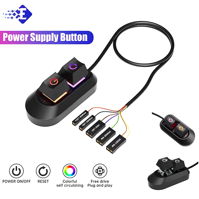 Switch On Off Power SW Cables PC Power Switch Button 2M Mechanical Key External Power On Off Motherboard for Home Office PC Case